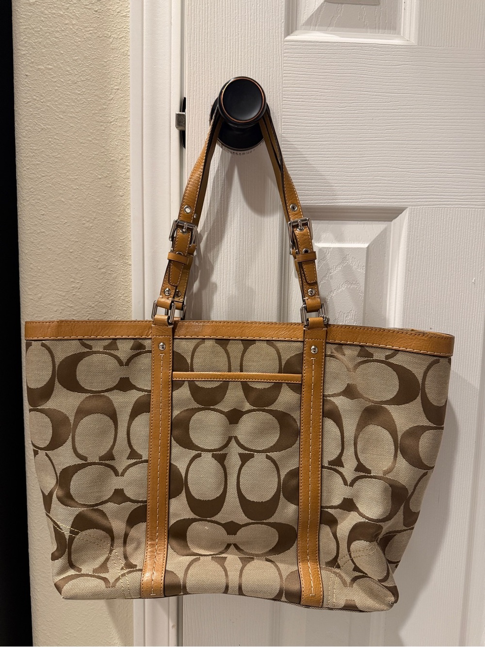 Coach Canvas Logo Tote in Brown and Tan